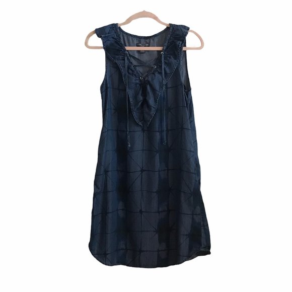 Chelsea Theodore Chambray Ruffle Sleeveless Dress - Picture 1 of 6
